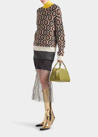 Shop Prada Geometric Wool-cashmere Turtleneck Sweater In F0033 Ruggine