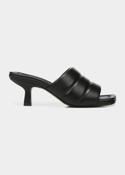 Shop Vince Ceil Leather Slide Heel Sandals In Black
