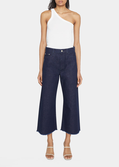 Shop Wandler Lotus Cropped Wide Frayed Jeans In Rinse