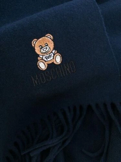 Pre-owned Moschino Teddy Bear Wool Scarf Navy Blue Made In Italy