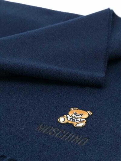 Pre-owned Moschino Teddy Bear Wool Scarf Navy Blue Made In Italy