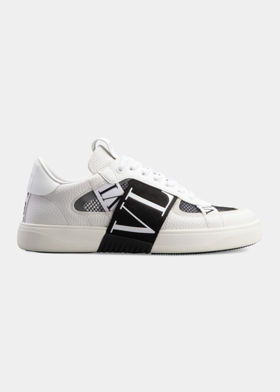 Shop Valentino Men's Web Logo Strap Mesh Sneakers In White/black
