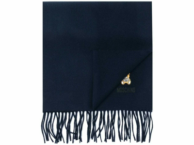 Pre-owned Moschino Teddy Bear Wool Scarf Navy Blue Made In Italy