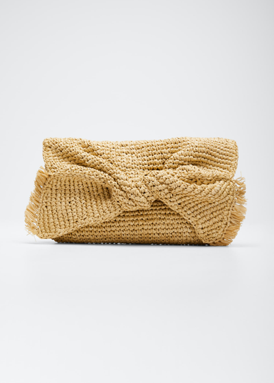 Shop Anya Hindmarch Bow Fringe Straw Clutch Bag In Natural