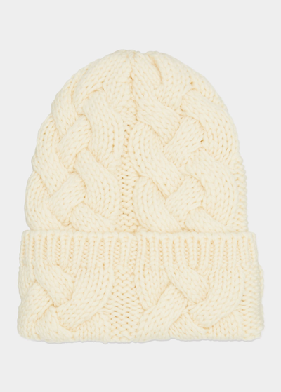 Shop Max Mara Dina Cable Knit Wool Beanie In Albino