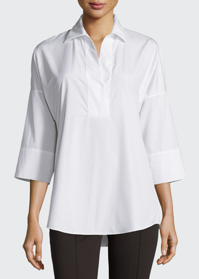 Shop Akris Punto Kimono-sleeve Split-neck Blouse, White In Black