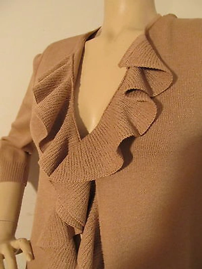 Pre-owned St John Knit Sport St John Knit S Womens Sweater Cardigan Tan Biscuit Santana Knit Wool Rayon