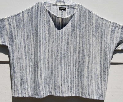 Pre-owned Eskandar Blue Mélange Linen & Silk Sideways Knitted Boxy Sweater O/s