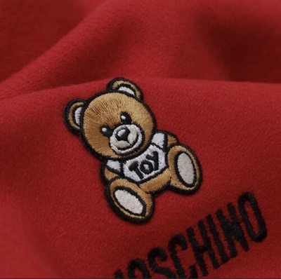 Pre-owned Moschino Teddy Bear Wool Scarf Unisex Red Made In Italy