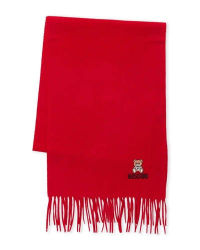 Pre-owned Moschino Teddy Bear Wool Scarf Unisex Red Made In Italy