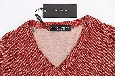 Pre-owned Dolce & Gabbana Sweater Pullover Red Wool Tweed Short Sleeve It38 / Us4 Rrp $880