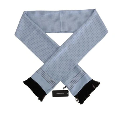 Pre-owned Dolce & Gabbana Dolce&gabbana Men Blue Scarf Wrap 100% Silk Polka Dot Fringes Long Casual Shawl