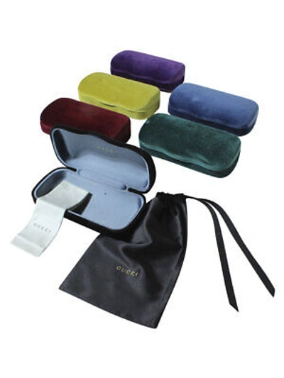 Pre-owned Gucci Women's Gg0416sk Gg/0416/sk 001 Black/blue/red/white Round Sunglasses