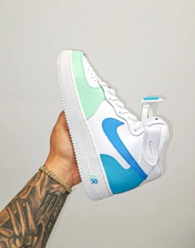 Pre-owned Nike Air Force 1 Mid Womens Gs Girls Blue Mint Af1 In White