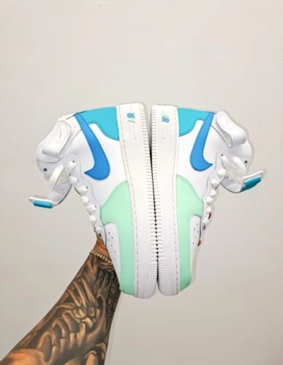 Pre-owned Nike Air Force 1 Mid Womens Gs Girls Blue Mint Af1 In White