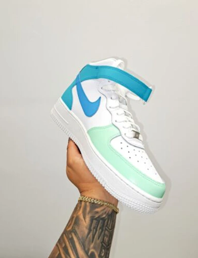 Pre-owned Nike Air Force 1 Mid Womens Gs Girls Blue Mint Af1 In White