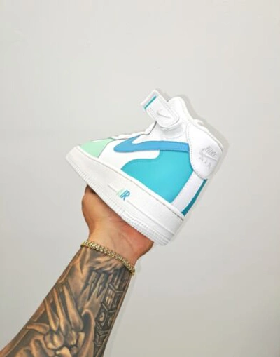 Pre-owned Nike Air Force 1 Mid Womens Gs Girls Blue Mint Af1 In White