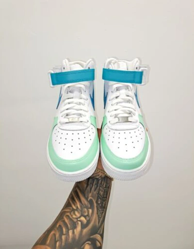 Pre-owned Nike Air Force 1 Mid Womens Gs Girls Blue Mint Af1 In White
