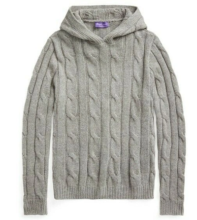 Pre-owned Ralph Lauren Purple Label Mens Grey Cable Knit Cashmere Hoodie Sweater $1,495 In Gray