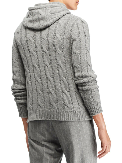 Pre-owned Ralph Lauren Purple Label Mens Grey Cable Knit Cashmere Hoodie Sweater $1,495 In Gray