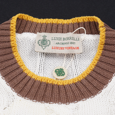 Pre-owned Luigi Borrelli Borrelli Napoli Slim-fit White Tipped Cable Knit Cotton Sweater Xl (eu 54)