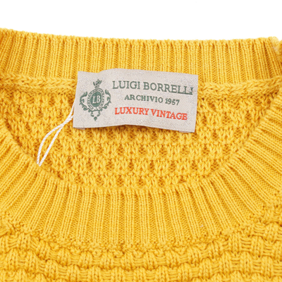 Pre-owned Luigi Borrelli Borrelli Napoli Colorblock Patterned Bubble Knit Cotton Sweater M (eu 50) In Yellow