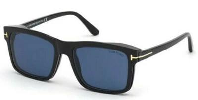 Pre-owned Tom Ford Ft5682b 001 Shiny Black Blue Block/blue Square Eyeglasses With Clip-on