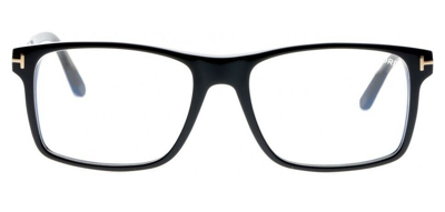 Pre-owned Tom Ford Ft5682b 001 Shiny Black Blue Block/blue Square Eyeglasses With Clip-on