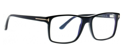 Pre-owned Tom Ford Ft5682b 001 Shiny Black Blue Block/blue Square Eyeglasses With Clip-on