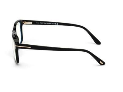 Pre-owned Tom Ford Ft5682b 001 Shiny Black Blue Block/blue Square Eyeglasses With Clip-on