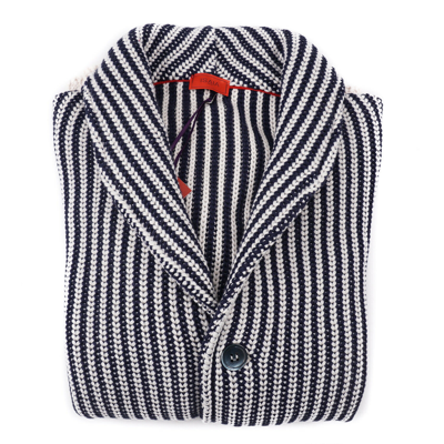 Pre-owned Isaia Slim-fit Cotton And Cashmere Knit Cardigan Blazer S Jacket In Blue