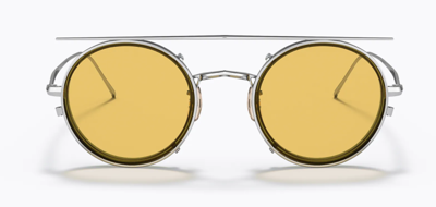 Pre-owned Oliver Peoples 0ov1292t G. Pont 5254 Brushed Chrome Eyeglasses With Clip-on In Demo Clear Lens