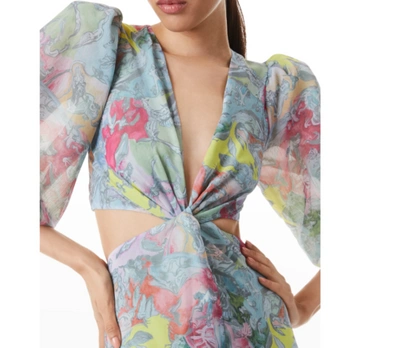 Pre-owned Alice And Olivia Alice + Olivia Women Maxi Dress High Low Katia Twist Front Floral Long Sleeves In Blue