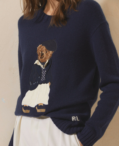 Pre-owned Ralph Lauren Purple Label Navy Cashmere Deauville Polo Bear Sweater $1490
