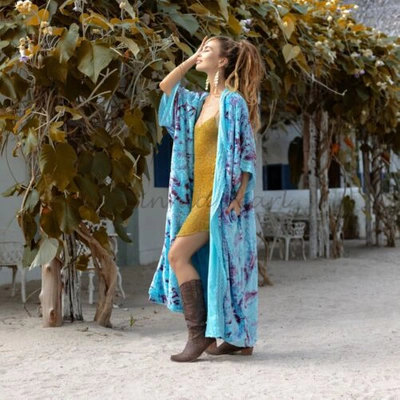 Pre-owned Misty Tiedye Velvet Kimono Duster Holidays Festivals One Size Fits ..1x 2x. In Blue