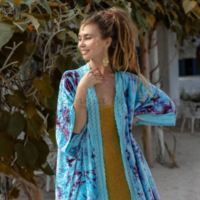 Pre-owned Misty Tiedye Velvet Kimono Duster Holidays Festivals One Size Fits ..1x 2x. In Blue