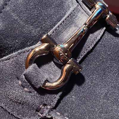 Pre-owned Ferragamo Gancini Blue Suede Parigi Leather Men's Dress Slip-on Driver Loafers