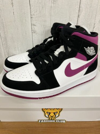 Pre-owned Jordan Nike  1 Mid White Black Magenta Women Size Bq6472-005