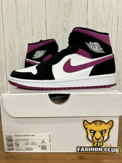 Pre-owned Jordan Nike  1 Mid White Black Magenta Women Size Bq6472-005