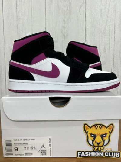 Pre-owned Jordan Nike  1 Mid White Black Magenta Women Size Bq6472-005