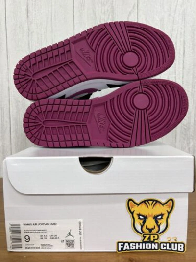 Pre-owned Jordan Nike  1 Mid White Black Magenta Women Size Bq6472-005