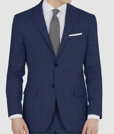 Pre-owned Dkny $585  Mens Blue Modern-fit Tic Stretch Jacket Pants 2-piece Suit Size 42r