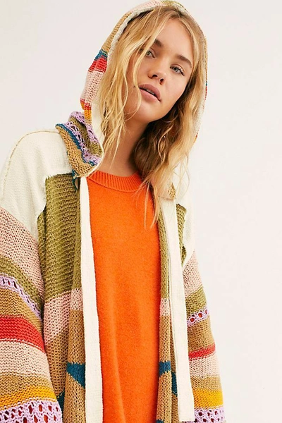 Pre-owned Free People Gorgeous Maxi Hooded Cardi Sweater Cardigan In Multicolor
