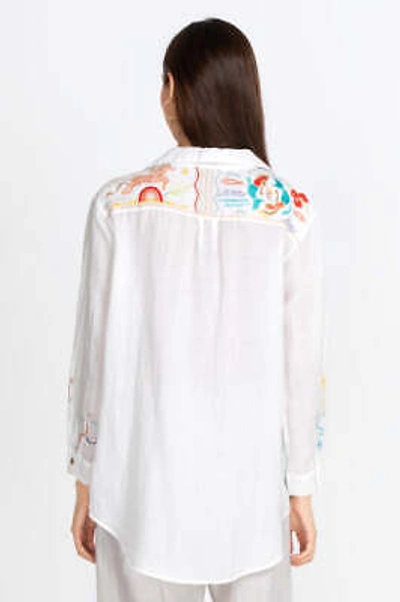 Pre-owned Johnny Was Button Down Horoscope Zodiac Oversized Shirt Tunic White M