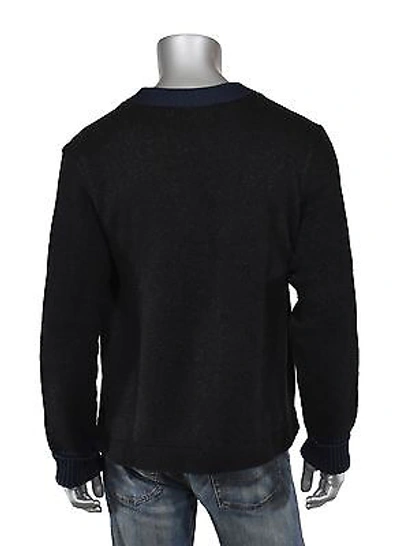 Pre-owned Ralph Lauren Rrl Black Indigo Jersey Varsity V-neck Cardigan Sweater $395