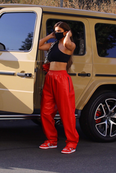 Pre-owned Asaavi Kylie Jenner Red Leather Pants Women Pure Lambskin Joggers Leather Trousers -029