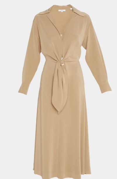 Pre-owned Vince $425  Szs Shaped Collar Long Sleeve Wrap Dress Almond In Beige