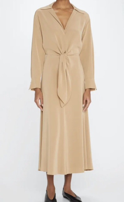 Pre-owned Vince $425  Szs Shaped Collar Long Sleeve Wrap Dress Almond In Beige