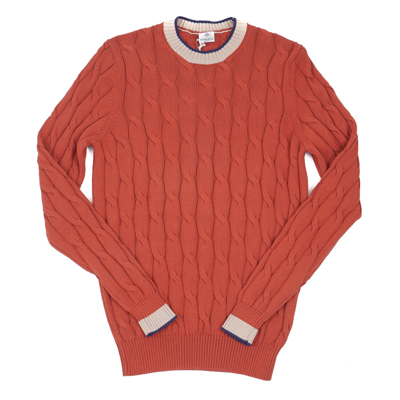 Pre-owned Luigi Borrelli Borrelli Napoli Terra Cotta Red Cable Knit Tipped Cotton Sweater M (eu 50)