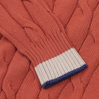Pre-owned Luigi Borrelli Borrelli Napoli Terra Cotta Red Cable Knit Tipped Cotton Sweater M (eu 50)